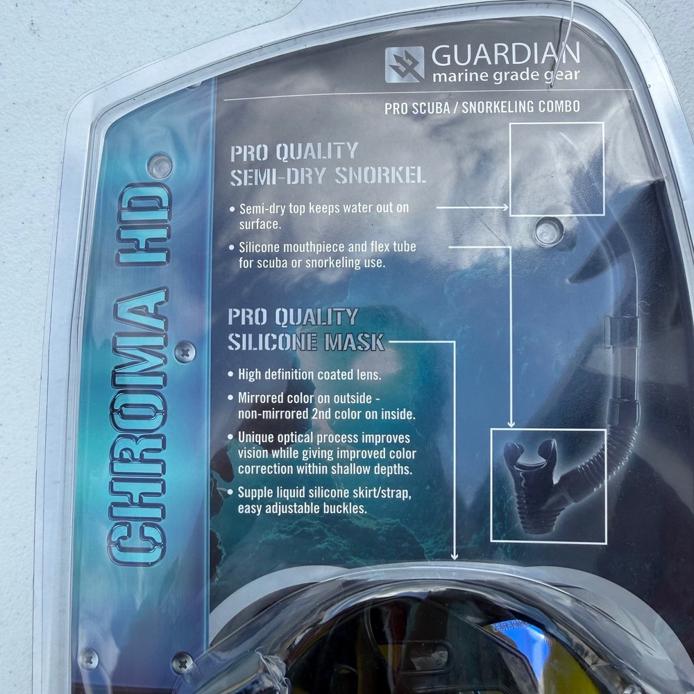Guardian Chroma HD Pro Scuba Snorkeling Combo Mask Snorkel Set Black Blue Gold - Picture 8 of 9